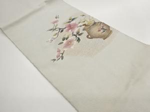 綴れ花瓶に花葉模様織出し名古屋帯